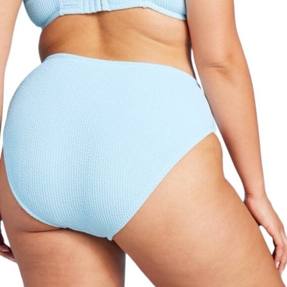 Wild Fable 3x Pucker Textured High Leg Cheeky Bikini Bottom Blue Plus Size NEW - Picture 2 of 9